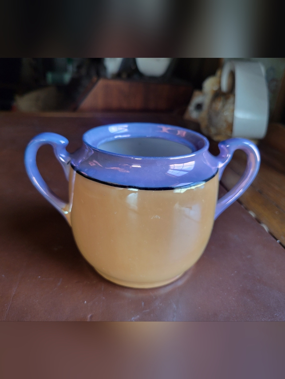 Two-Handled Sugar Bowl in Lavender and Gold